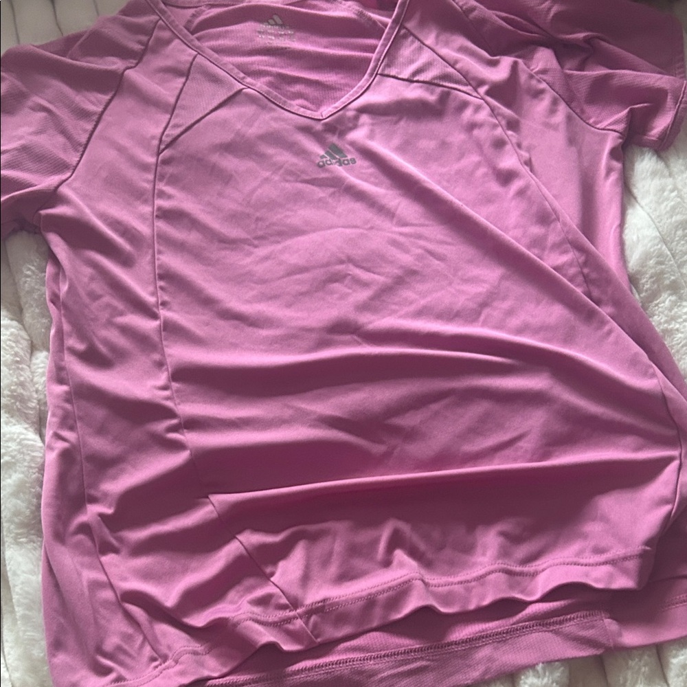 Adidas Pink Performance V-Neck Tee